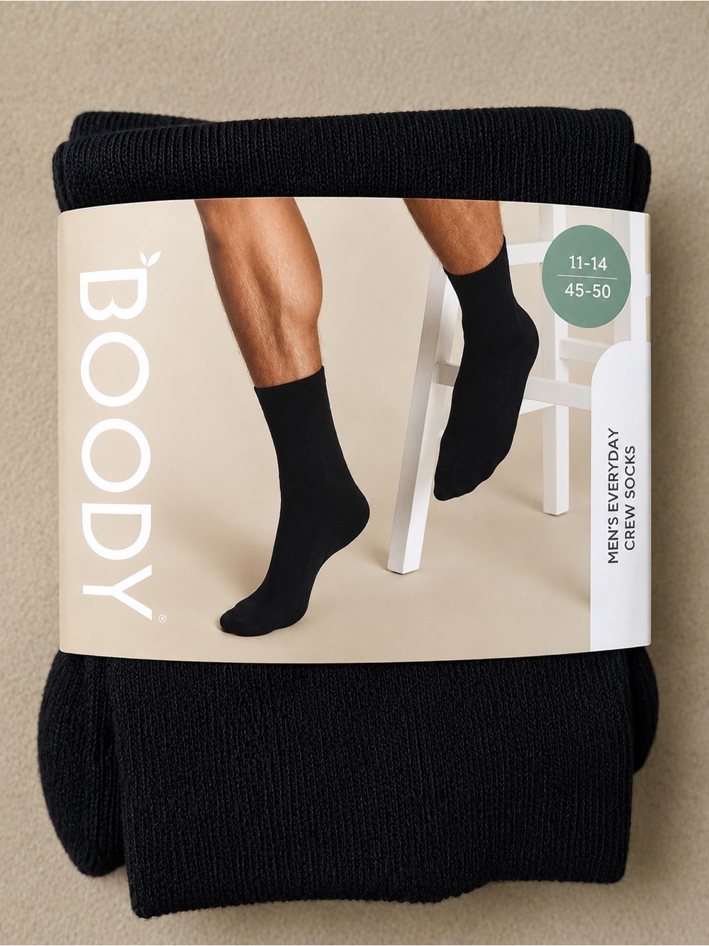 BOODY Men’s Everyday Crew Socks Black Bamboo Viscose Size 11-14 / EU 45-50 NWT